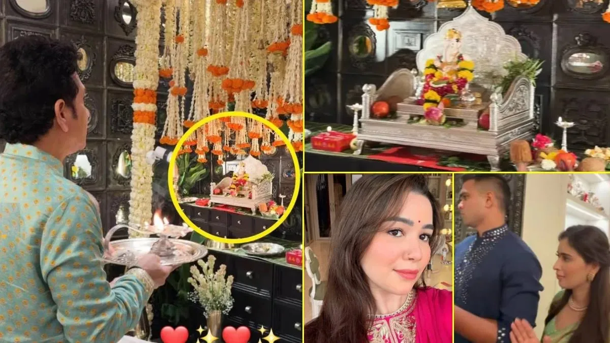 સચિન તેંડુલકરે બાપ્પાનું ચાંદીના સિંહાસન પર સ્વાગત કર્યું