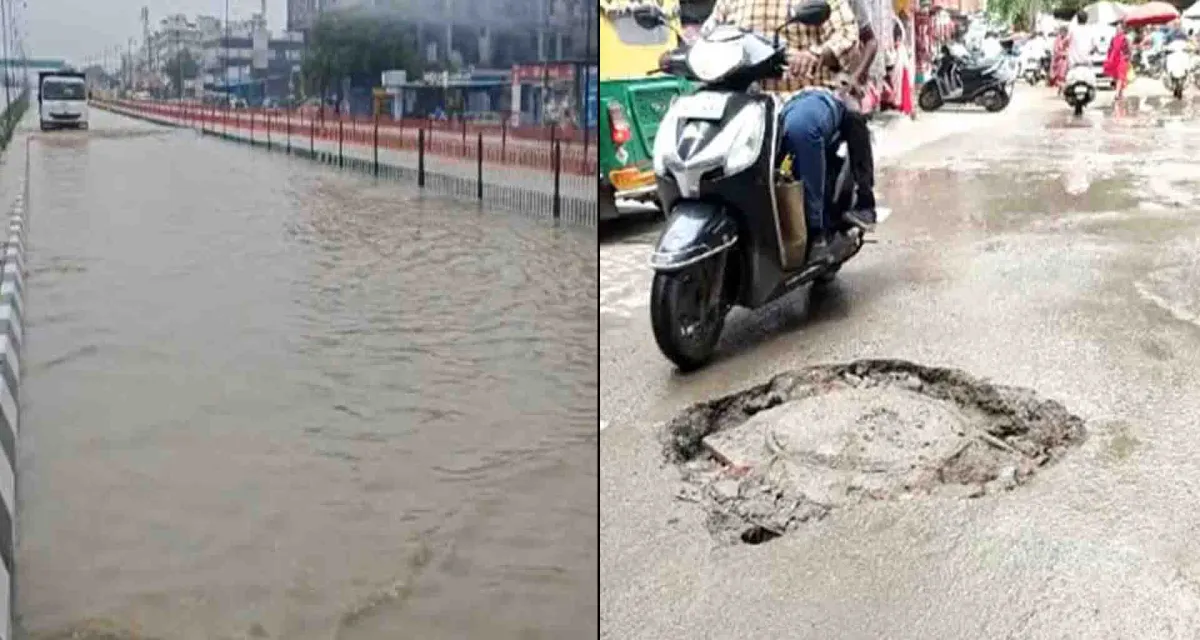 થરાદમાં રોડ પર વરસાદી પાણી ભરાયા; અક્સ્માતનો ભય