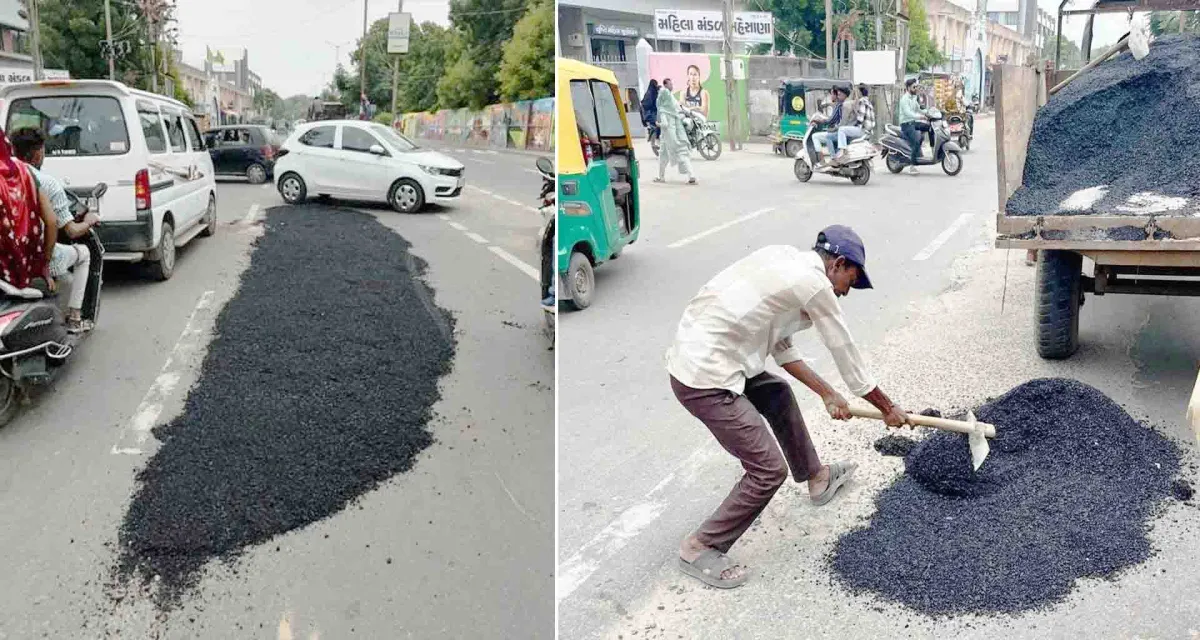 મહેસાણા મહાનગરપાલિકા દ્વારા રસ્તાની સમારકામ કામગીરી હાથ ધરાતા લોકોને ખાડારાજથી રાહત મળી