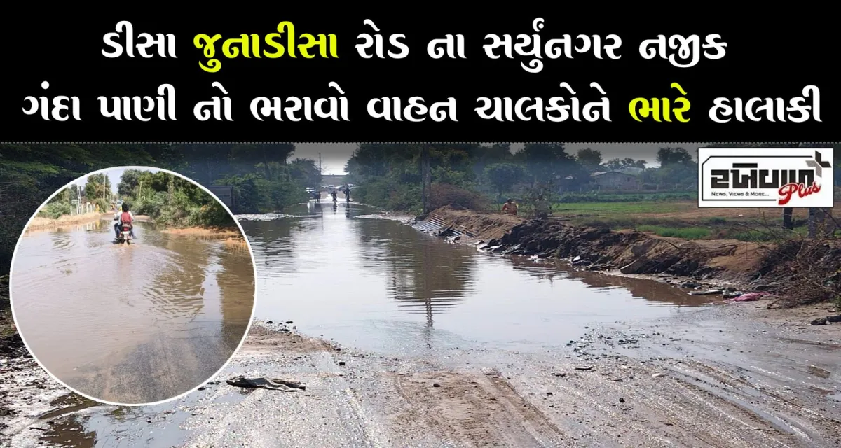 ડીસા જુનાડીસા રોડના સર્યુંનગર નજીક ગંદા પાણીનો ભરાવો વાહન ચાલકોને ભારે હાલાકી
