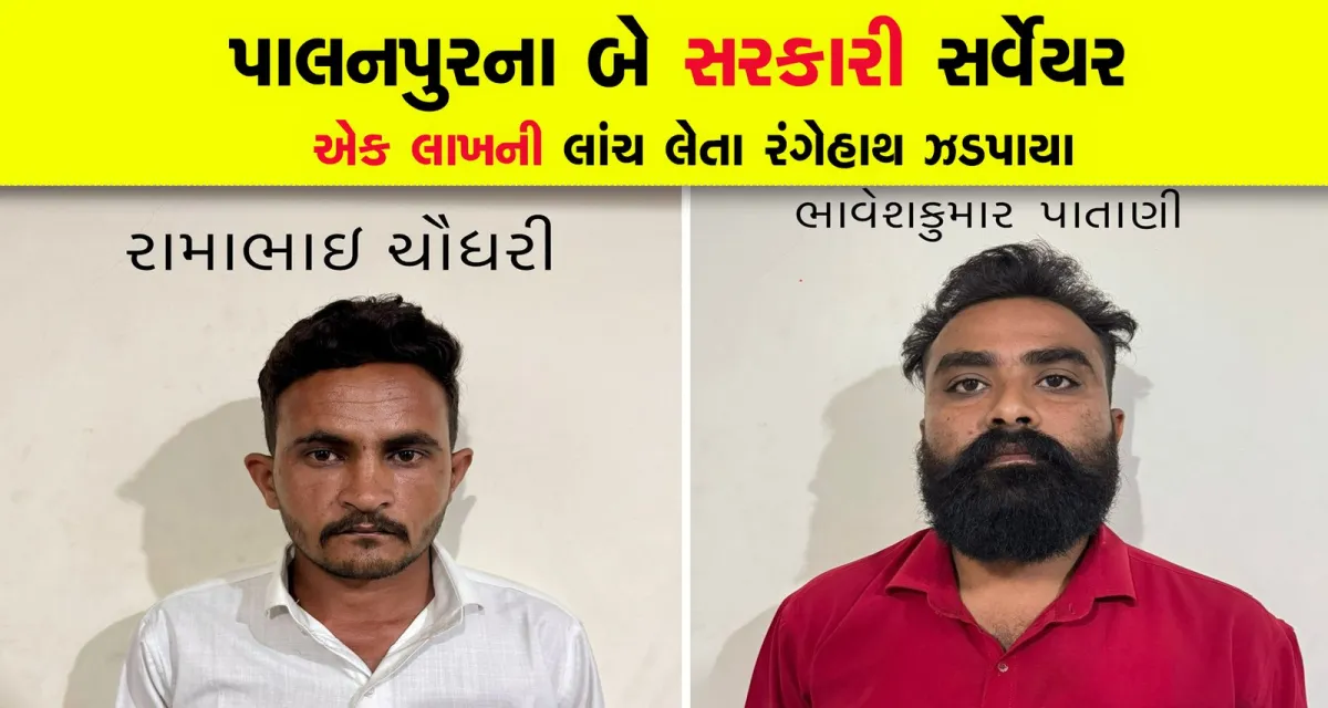 પાલનપુરના બે સરકારી સર્વેયર એક લાખની લાંચ લેતા રંગેહાથ ઝડપાયા