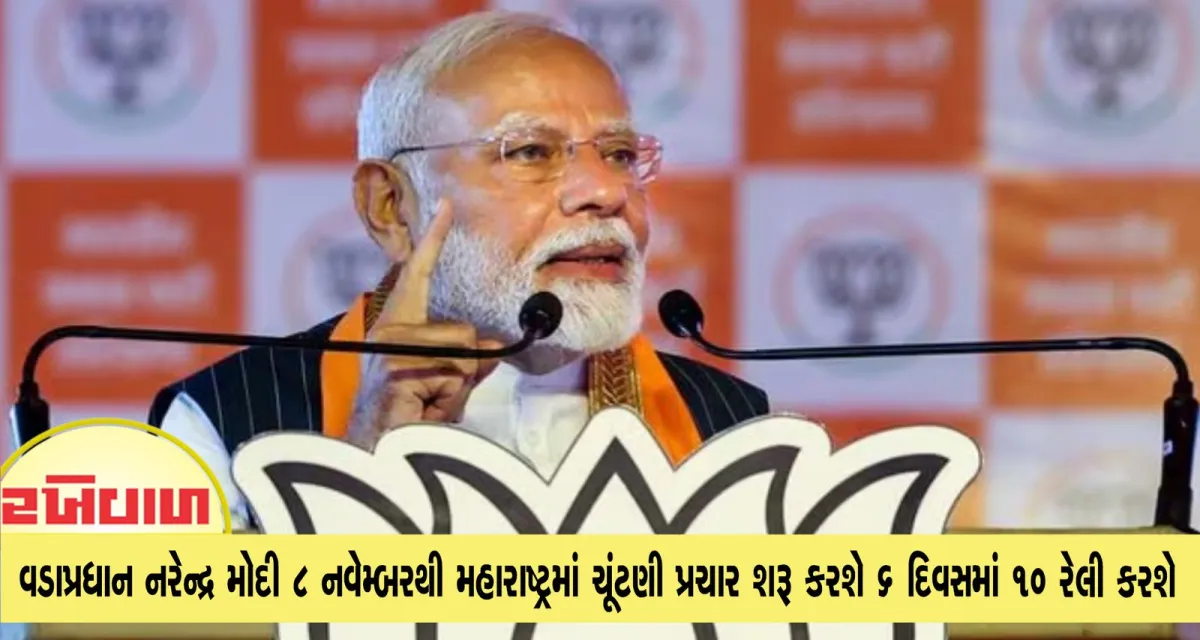 વડાપ્રધાન નરેન્દ્ર મોદી 8 નવેમ્બરથી મહારાષ્ટ્રમાં ચૂંટણી પ્રચાર શરૂ કરશે 6 દિવસમાં 10 રેલી કરશે