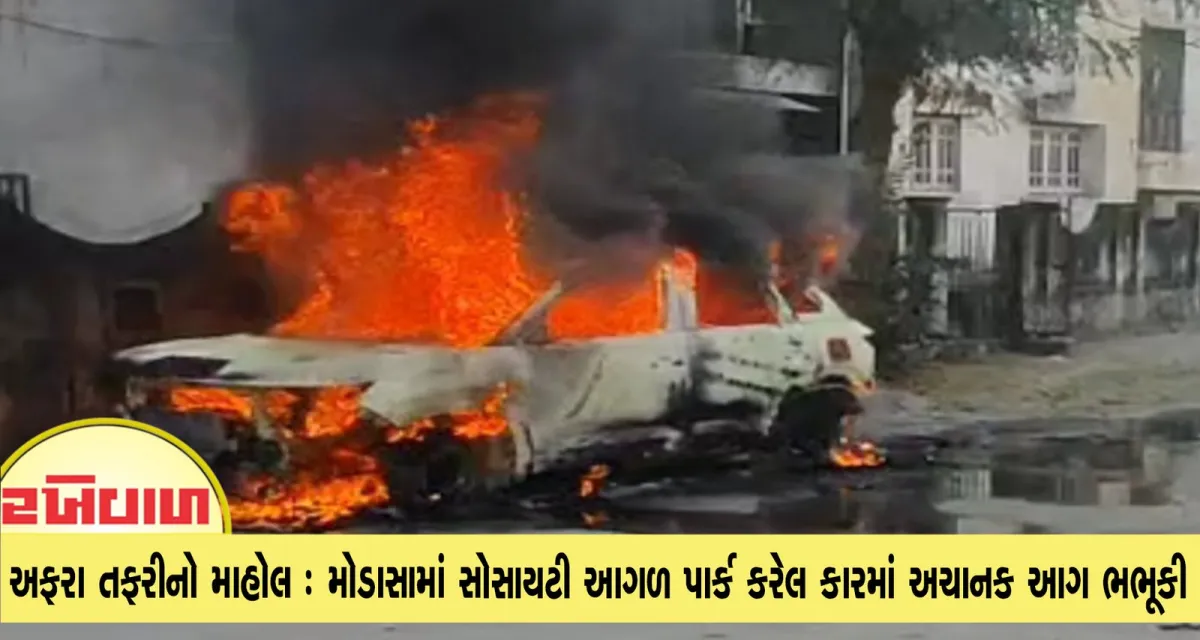 આગ લાગતા અફરા તફરીનો માહોલ : મોડાસામાં સોસાયટી આગળ પાર્ક કરેલ કારમાં અચાનક આગ ભભૂકી