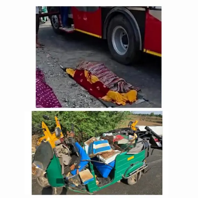 હિંમતનગર-ઈડર હાઈવે પર રાજપુર પાટિયા પાસે રિક્ષા અને બસ વચ્ચે અકસ્માતમાં 2ના મોત, 2ને ઇજા