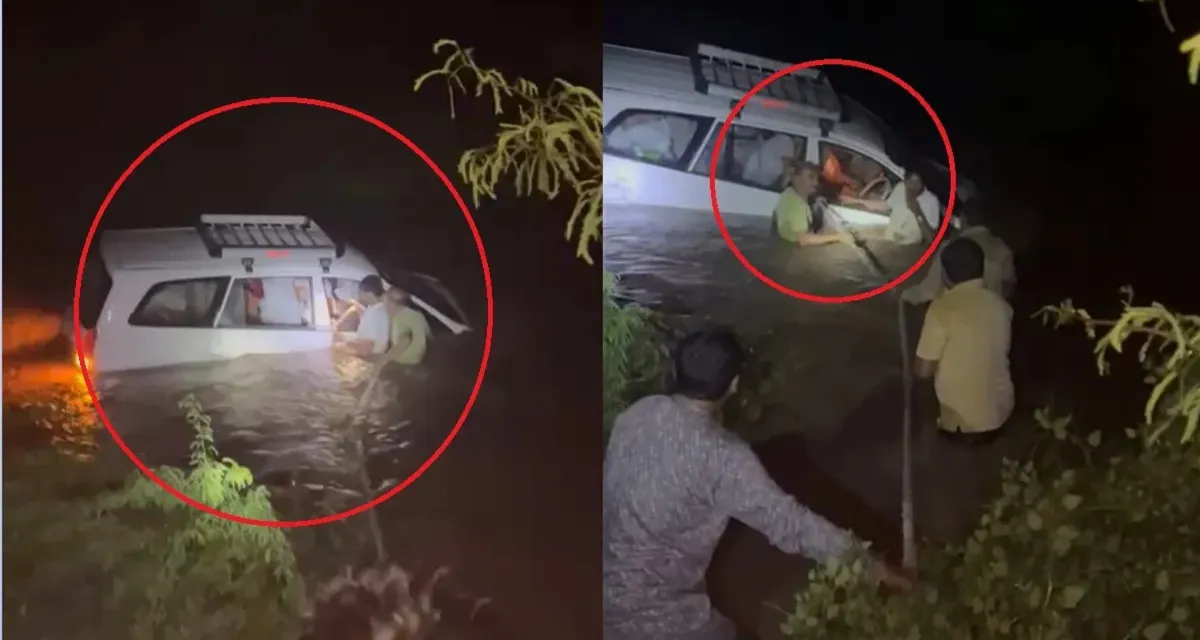 ભાવનગરના રાણીવાસ જોડે કાર નાળામાં ખાબકી, લોકોની આબાદ બચાવ