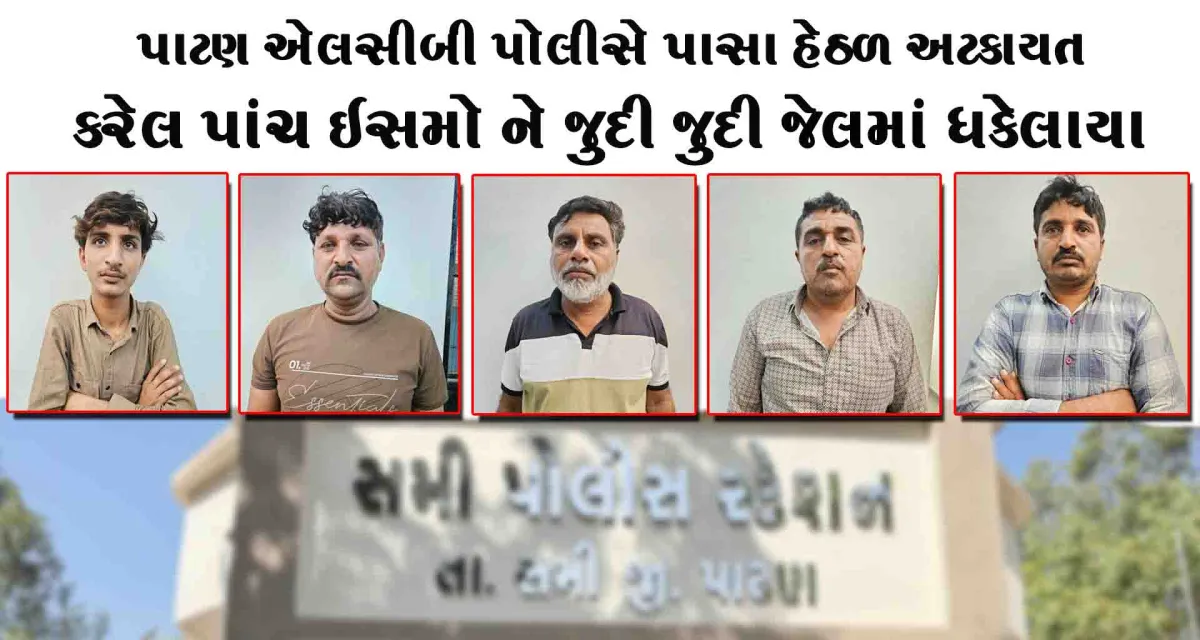 પાટણ એલસીબી પોલીસે પાસા હેઠળ અટકાયત કરેલ પાંચ ઈસમો ને જુદી જુદી જેલમાં ધકેલાયા